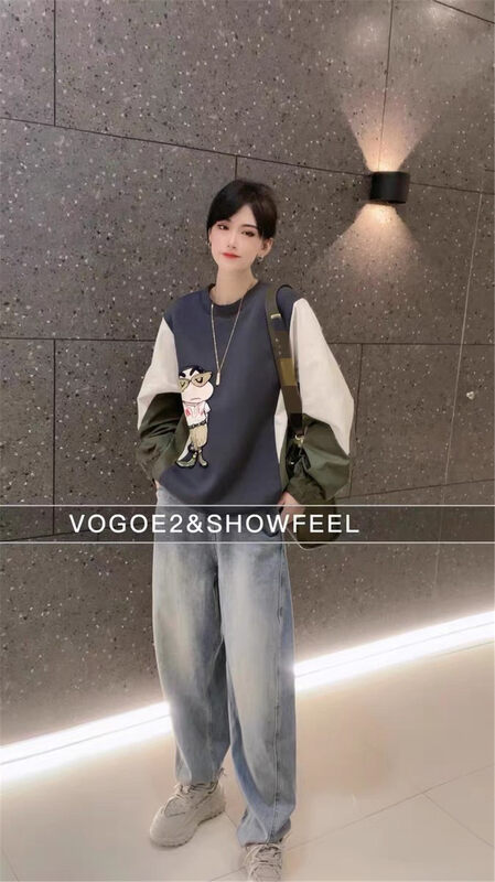New in autumn! [Yayiro] round neck stitching cartoon print knitted cardigan 2665# GYJ
