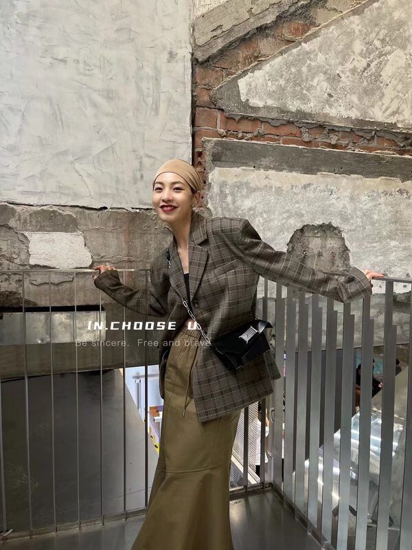 New in autumn!【IN.CHOOSE U】Classic Plaid Loose Texture Suit 65001# CQW