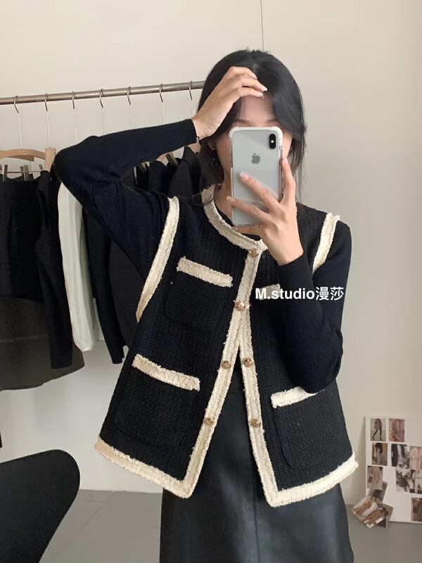New in autumn! [MSTUDIO Mansha] Korean version of the contrasting color small fragrance vest c1079# HBX