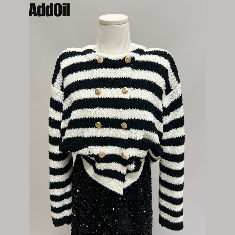 New in autumn! [ADDOIL] Retro small fragrance striped temperament warm sweater 3836# ZXL