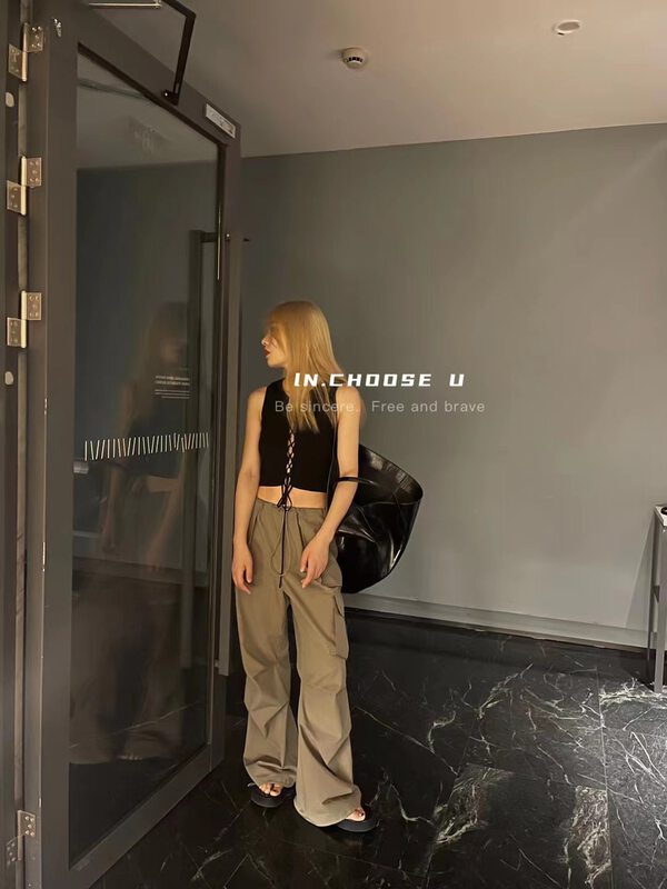 Early autumn new [IN.CHOOSE U] fashionable drawstring overalls casual pants 66327# CQW