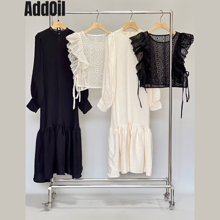 Autumn is new! [ADDOIL] Korean retro texture texture puff sleeve dress (with waist rope) 85040-1# ZXL