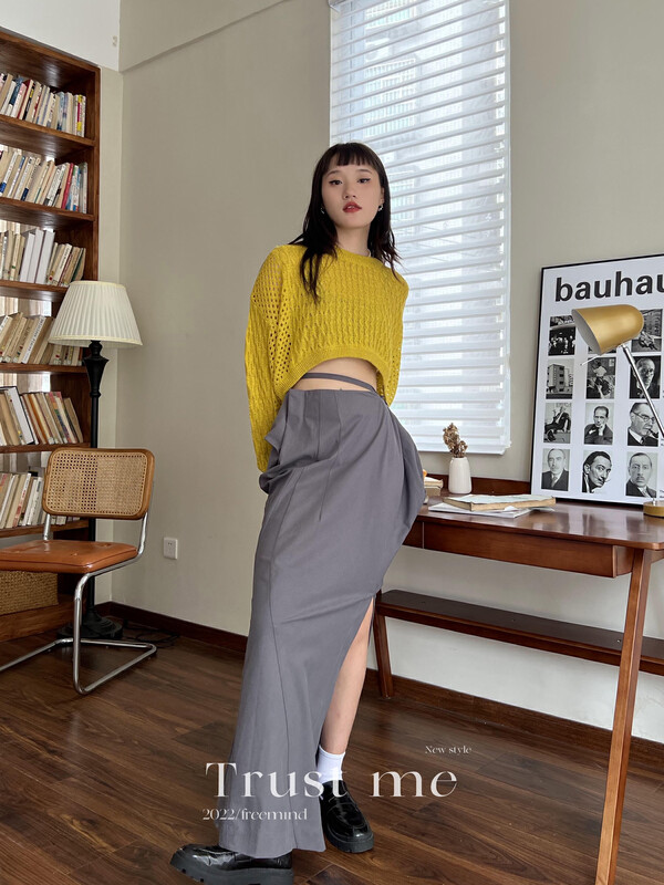 【TRUSTME】French retro design side slit skirt 40145# JHY
