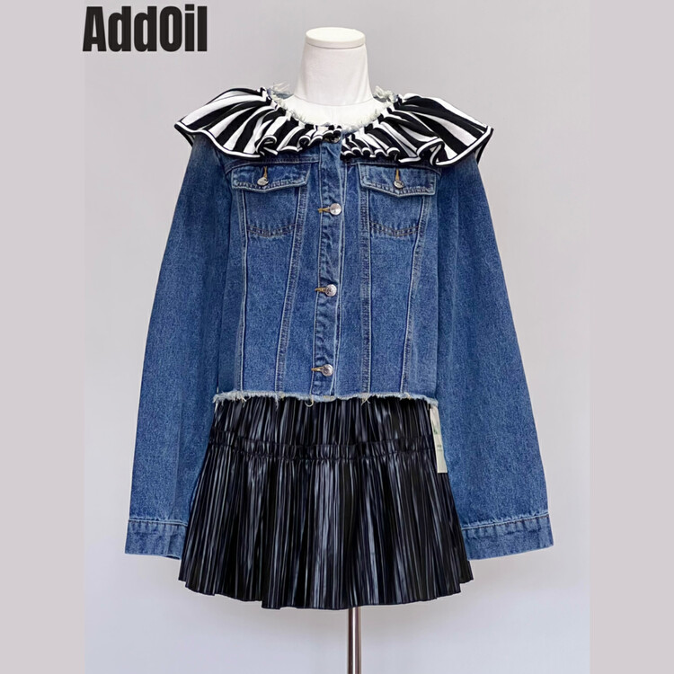 New in autumn! [ADDOIL] Retro lapel wash-breasted denim jacket 8376-1# ZXL