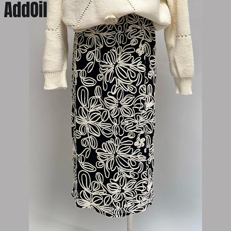 New in autumn! [ADDOIL] elastic waist hook flower midi skirt 9009# ZXL