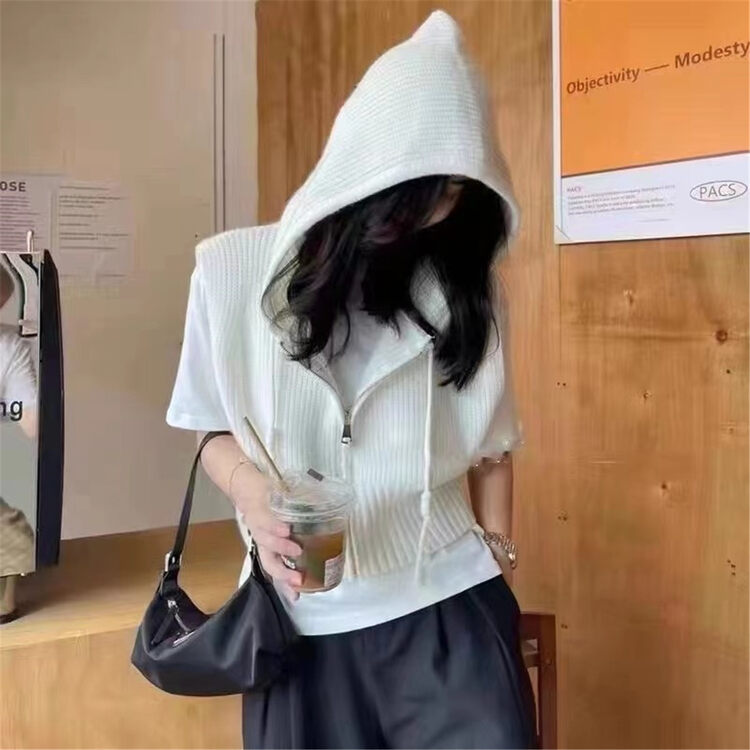 New in autumn! [Korean C home] hooded solid color knitted vest 0196# PCZ