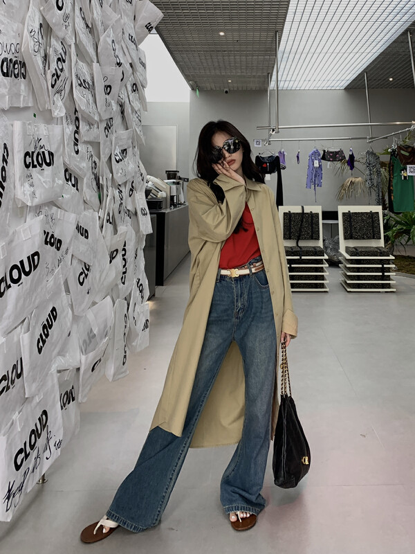 [11AN] Simple Solid Color Loose Long Shirt A6819