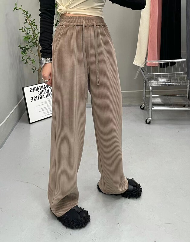 New in autumn!【KAKAJIA】Korean all-match comfortable elastic waist wide leg casual pants 2704# OZQ