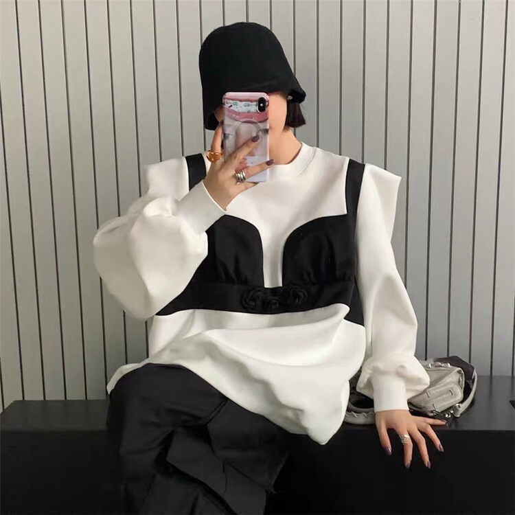 New in autumn! [Yayiro] round neck design color matching sweater YS1-6963# GYJ