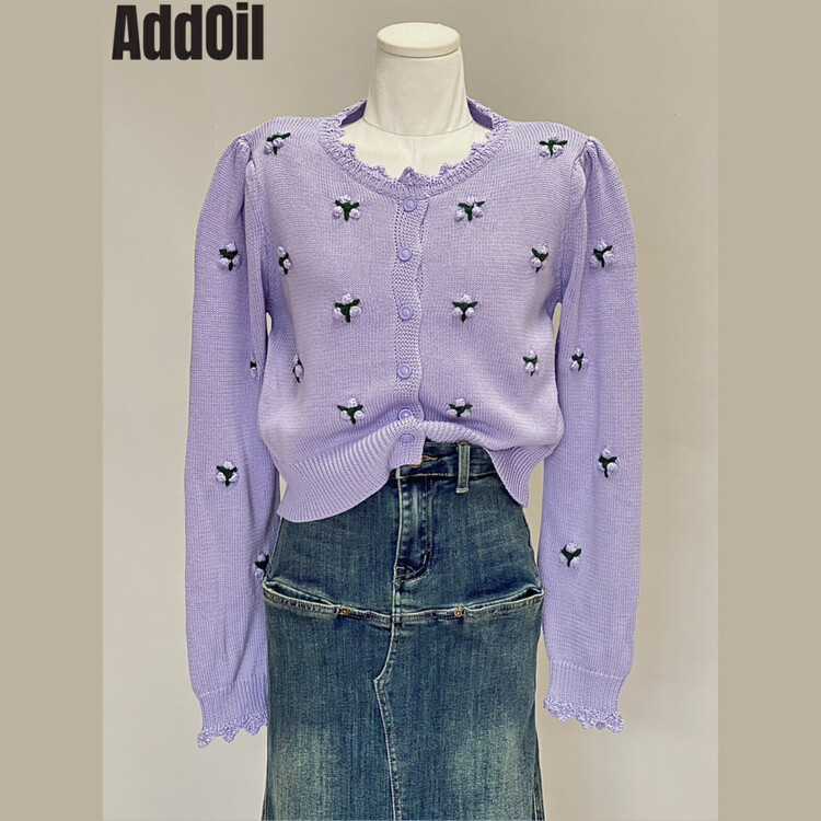 Autumn is new! [ADDOIL] three-dimensional flower decoration breasted short knitted sweater 1177# ZXL