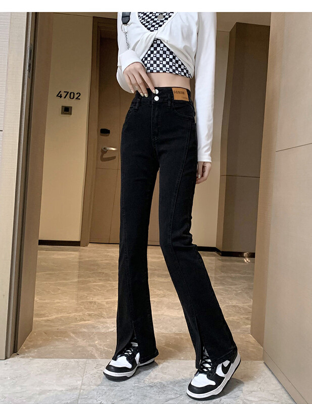 New in autumn!【KAKAJIA】High waist, slim and small micro-flare wide-leg jeans 2617# OZQ