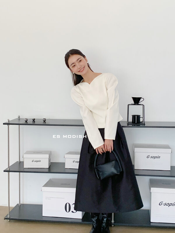 New in early autumn! [ES MODISH] Design V-neck solid color chiffon shirt BL1885# CQW