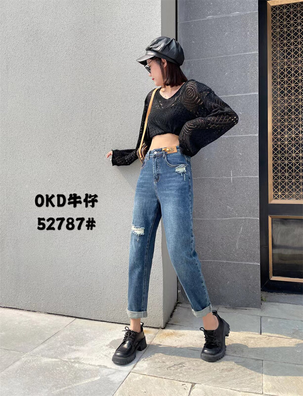 Autumn models are new! [OKD] Retro, worn, worn, ripped, patched, harem all-match jeans 52787# GY