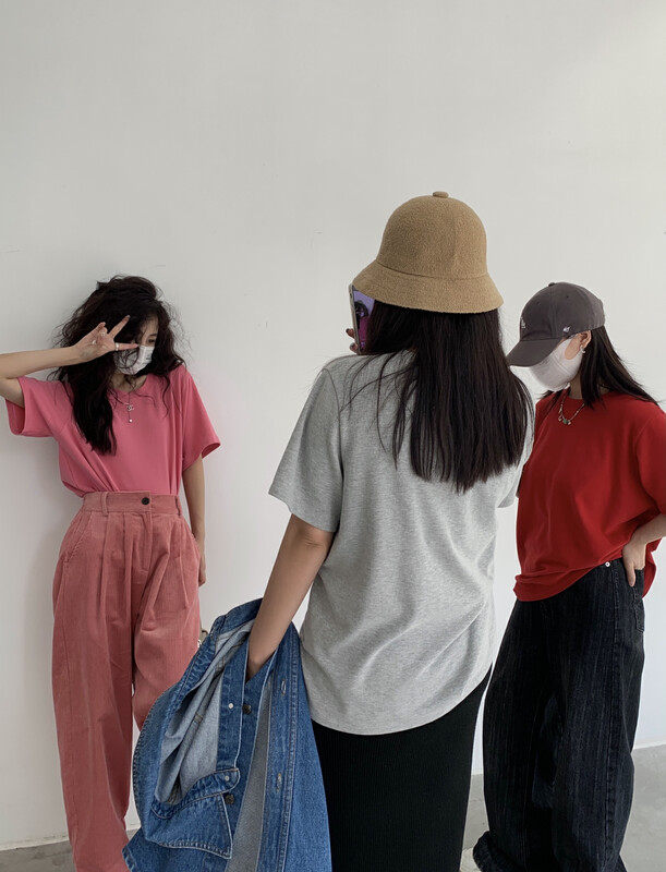 【11AN】Simple and versatile solid color short-sleeved T-shirt A6793# CQW