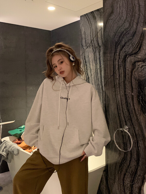 [11AN] Simple front and back echo printed hooded sweater A9056