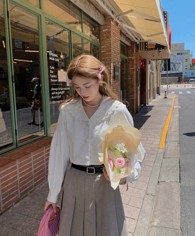New Autumn models!【KIKI STUDIO】Lady Lapel Solid Color Shirt 6604# HJY