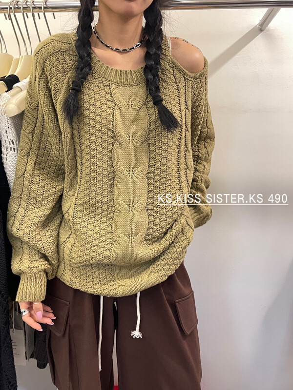Autumn is new! [KS] round neck, long sleeves, off-shoulders, loose and foreign style, all-match twist warm sweater 221014# CQW