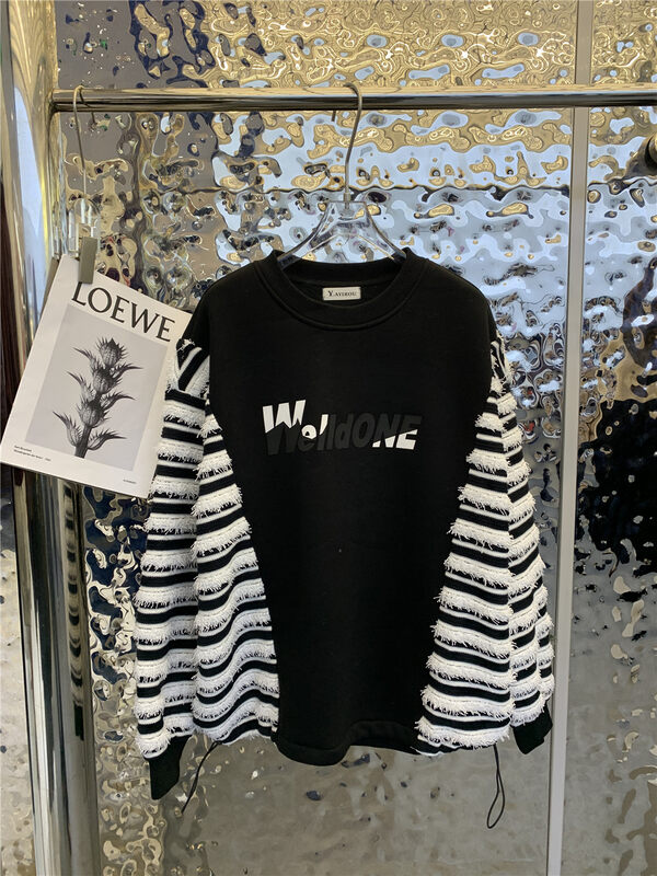 New in autumn! [Yairou] Personalized stitching striped sleeve letter loose sweater 2760# GYJ