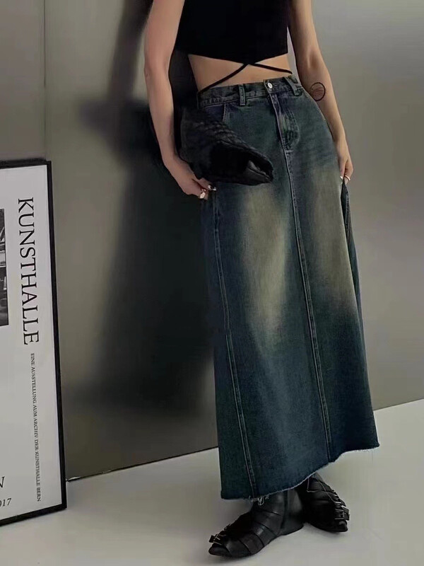 New in autumn! [MI] High-waisted A-line denim skirt 1528# PCZ