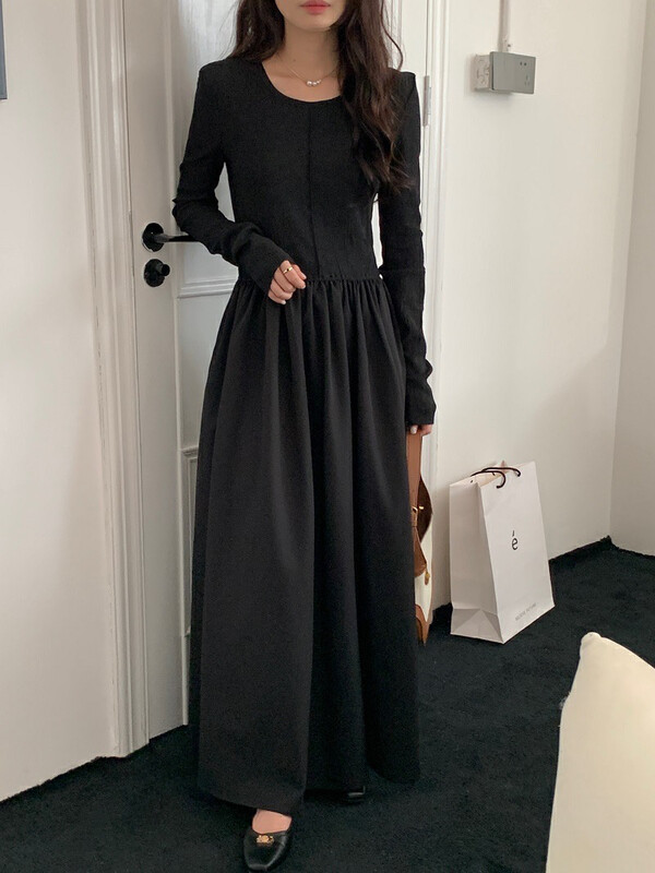 Autumn is new! [Timely rain] Korean style ins French high-quality pleated pit strip stitching dress A2019# WPL