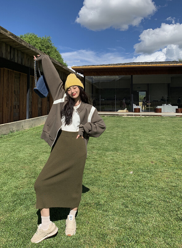 [11AN] Color-blocking stand collar shoulder pad cardigan short coat A6818