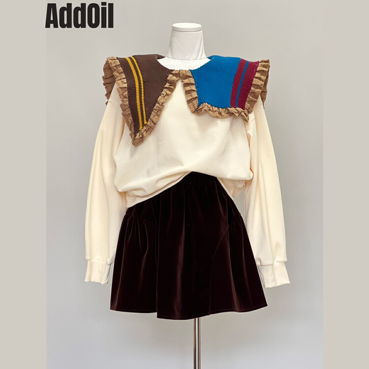 New in autumn! [ADDOIL] textured solid color velvet elastic waist skirt 6001-2# ZXL