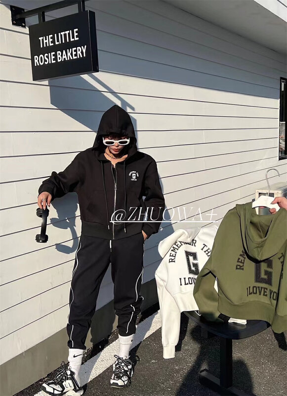 New in autumn! [Strictly selected by buyers - Zhuowa] front and rear printed hooded zipper ins short coat 8119# CL