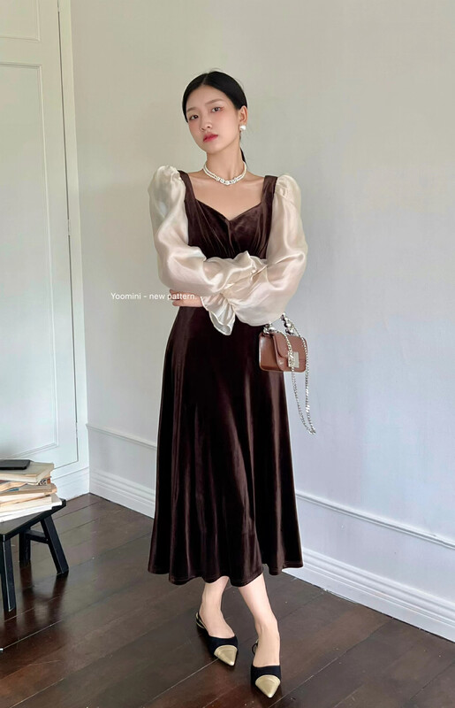 New in autumn! [YOOMINI] stitching small feminine dress Q16160-W# WPL