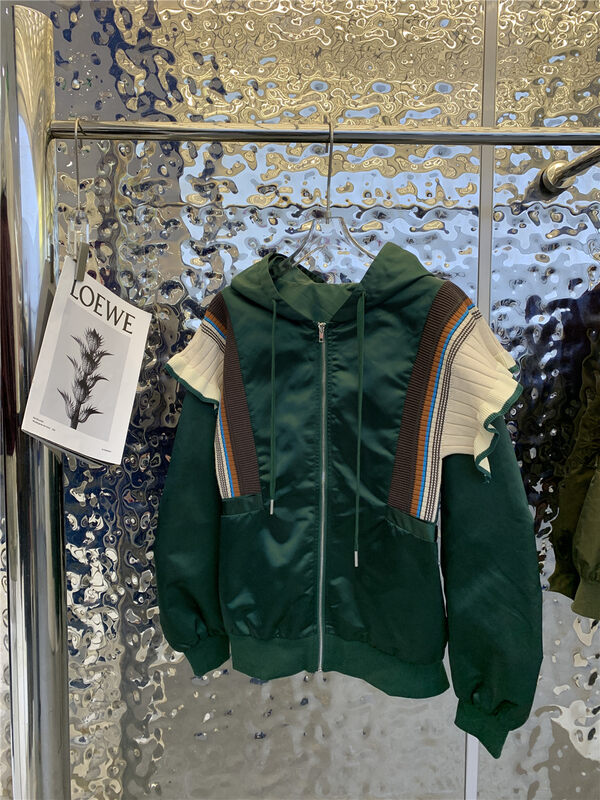 New in autumn! [Yairou] Personalized color-blocking sleeve hooded textured short coat 2757# GYJ
