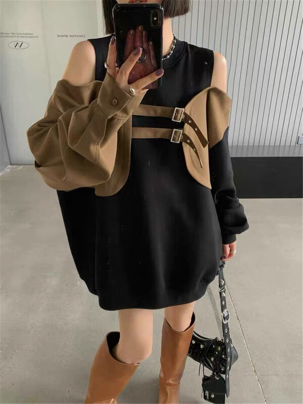 New in autumn! [Yayiro] Round neck stitching off-the-shoulder sweater 2589# GYJ