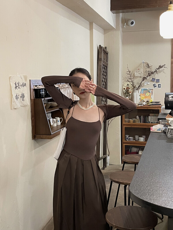 New in early autumn!【YOOMINI】Little women's suspenders show thin solid color dress (with small cardigan) Q16029-K# WPL