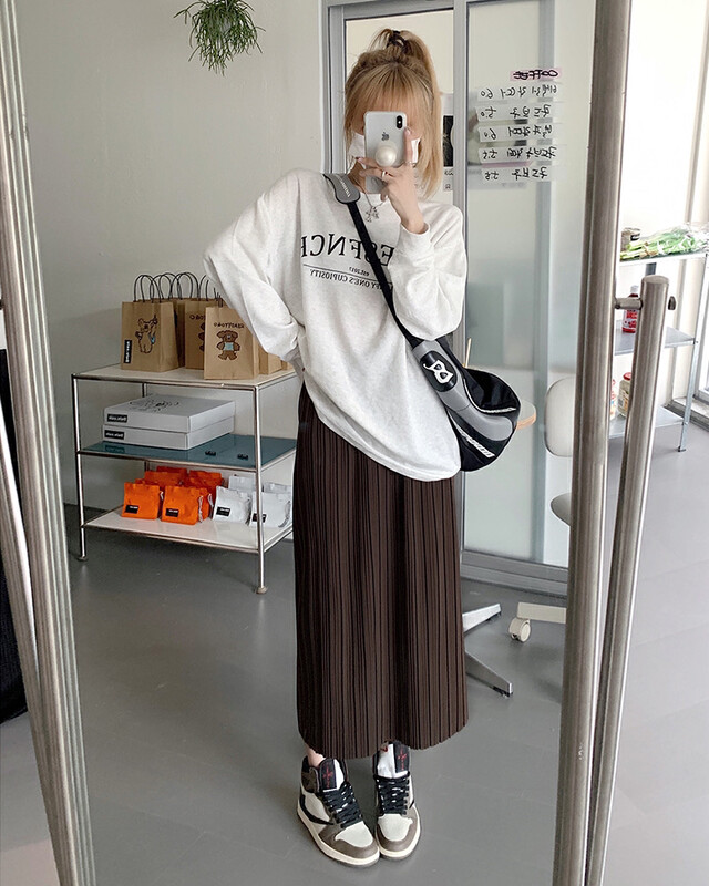 Autumn is new! [Timely rain] Korean style ins retro design pleated straight high skirt 48258# WPL