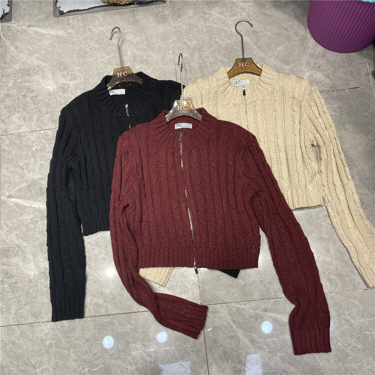 New in autumn! [Korean C home] round neck zipper short sweater knitted cardigan 0587# PCZ