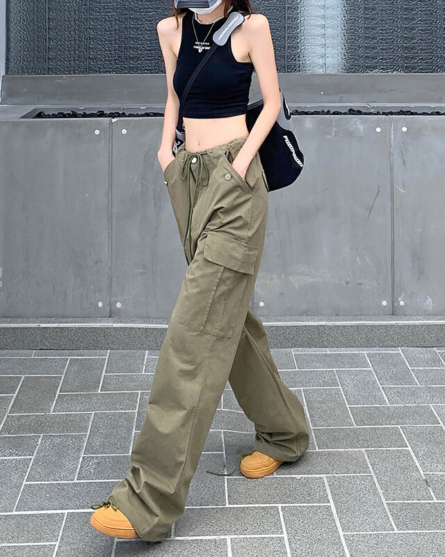 [Timely Rain] High-waisted, thin and wide-leg design overalls casual pants Y0009# WPL