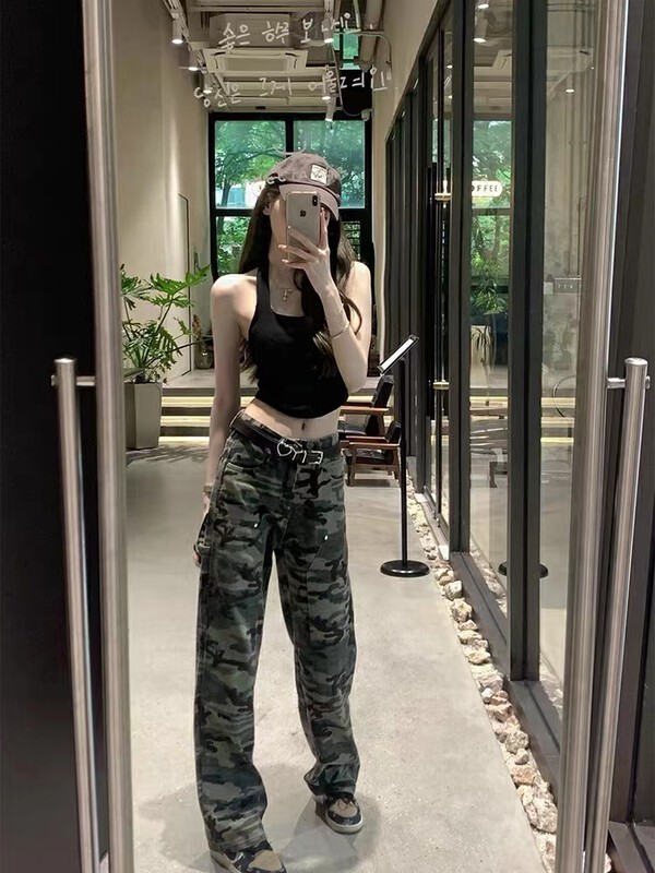 New in early autumn!【KAKAJIA】Camouflage wide-leg casual straight-leg tooling jeans 2571# OZQ