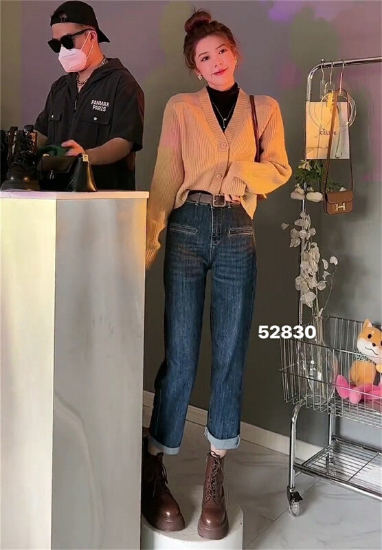 New in Autumn! [OKD] Stretch Harlan Thin and Versatile Cost-Effective Jeans (with Belt) 52830# GY