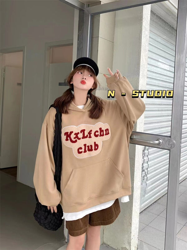 New in autumn!  【N】Casual Loose Letter Hooded Pullover Sweater Q244# WTT