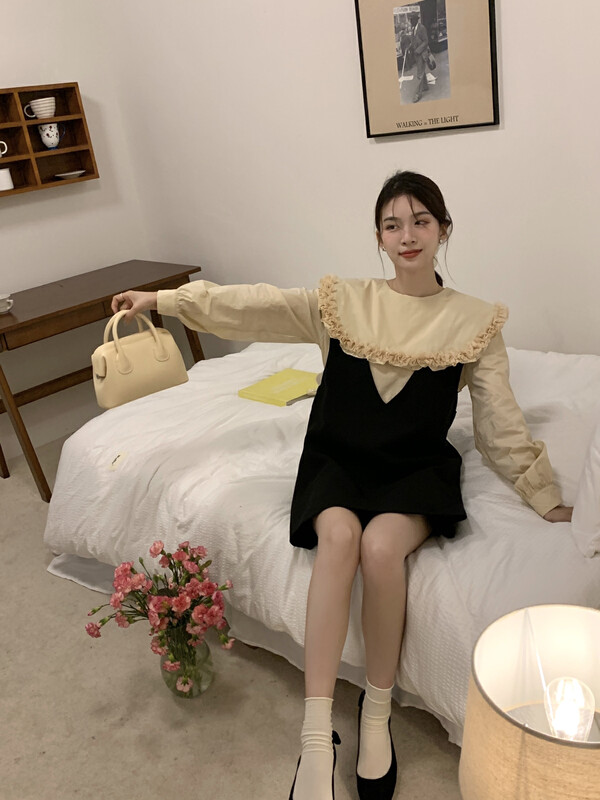 Casual [Timely Rain] Korean style ins retro design sense is thin V-neck loose all-match vest dress 7078# WPL