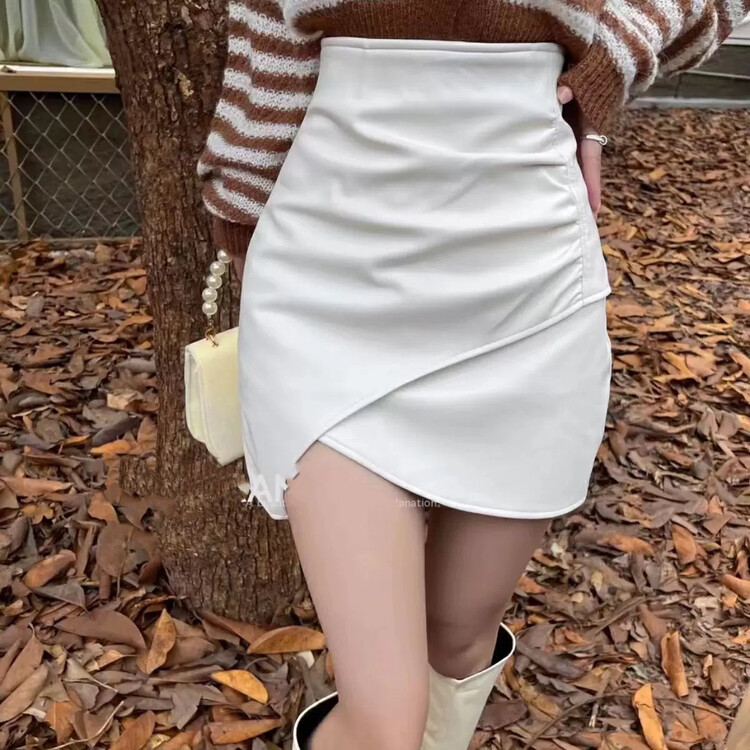 New in autumn! [KIKI STUDIO] Irregular folded leather skirt 6701# HJY
