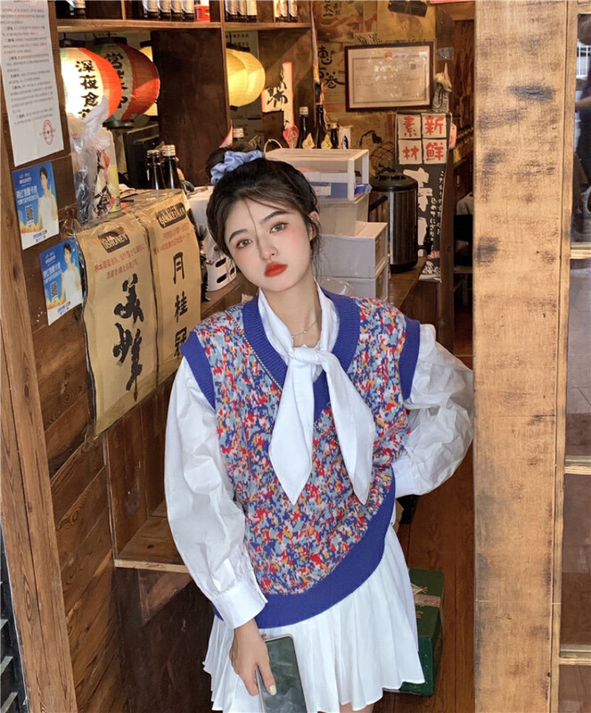 New in autumn! [Timely rain] Korean style ins sweet and age-reducing design all-match shirt B1098# WPL