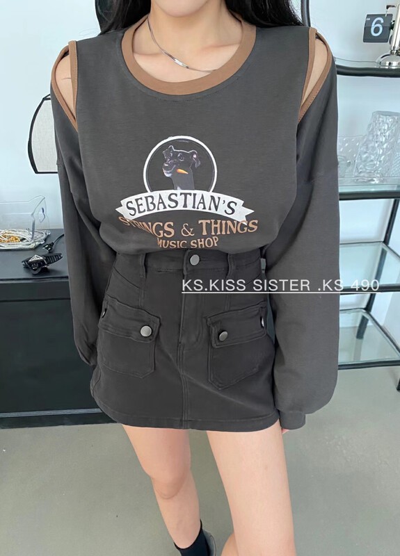 New in autumn!【KS】Korean print pattern hollow design short sweater 22292# CQW