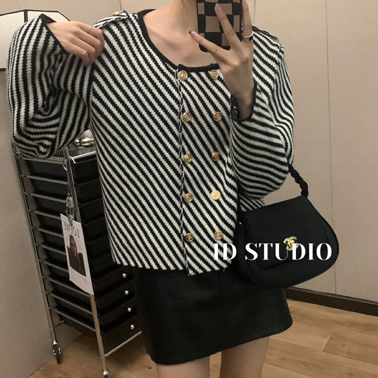 New in autumn! [I-D] Korean style double-row small fragrance short coat 3178# L