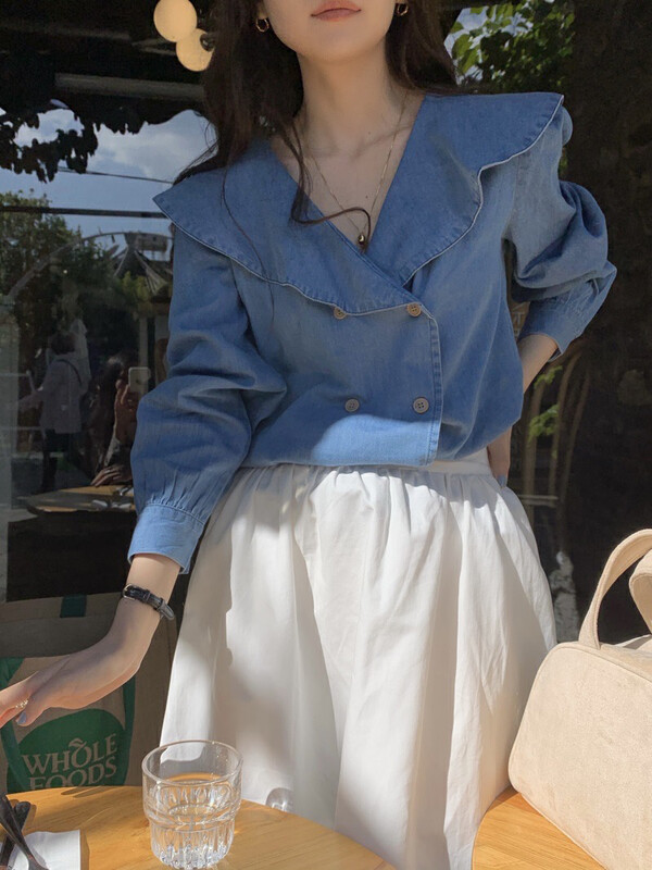 Autumn is new! [Timely rain] Hanfeng ins sweet design ruffled shirt 70015# WPL
