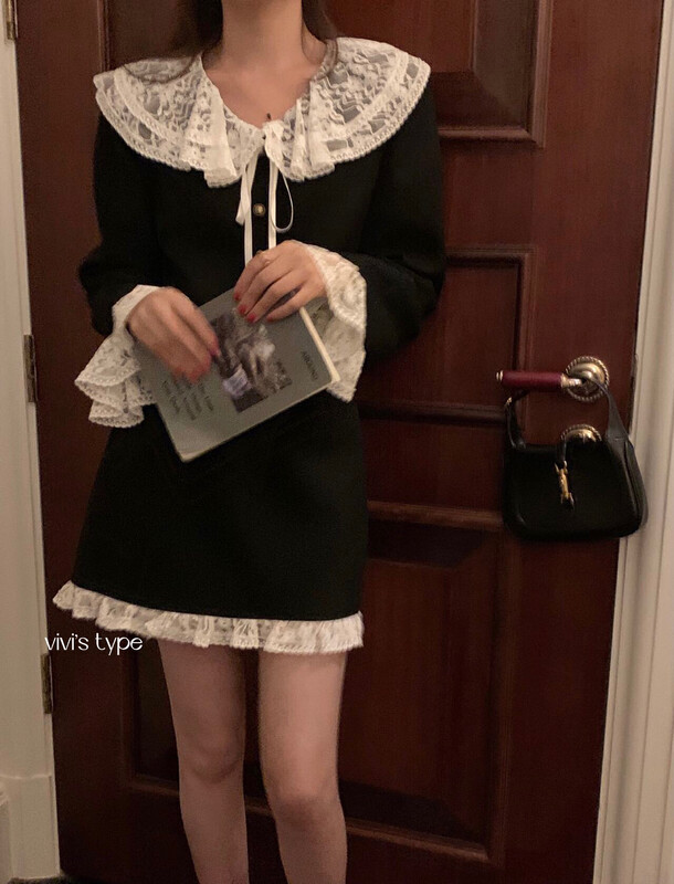 New in autumn!【VIVIS TYPE】French lace stitching slim skirt 9689# HJY