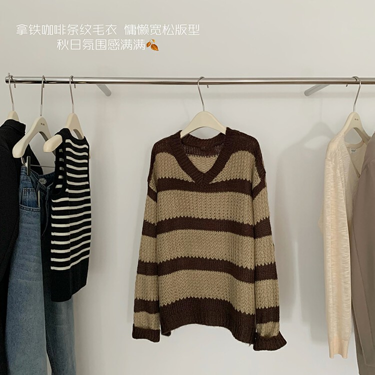 New in autumn!【KAKAJIA】V-neck lazy style fashion all-match warm sweater 2683# OZQ