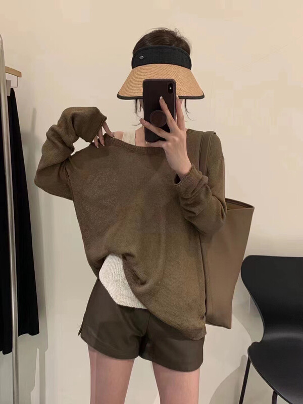New in autumn! [KS] Design hollow knitted sweater + simple camisole suit 22929# CQW