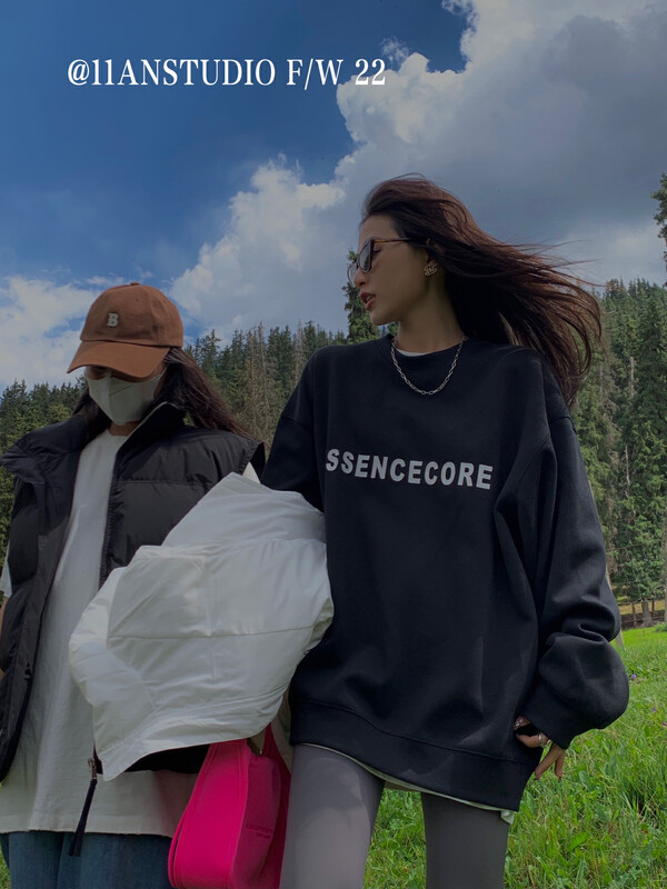 【11AN】Non-gender Alphabet Planting Rubber Pullover Sweater A6966