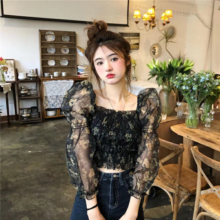 New in early autumn! [Timely rain] Korean style ins retro sweet niche design thin shirt YS2-AR5# WPL