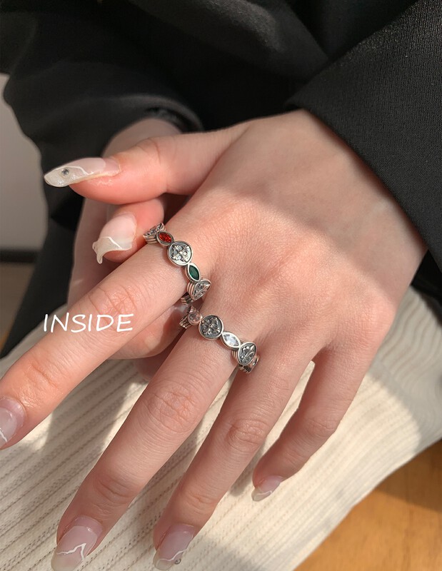 【INSIDE】Two sets of retro heavy industry color zircon micro-set open ring (with box random) J3486# ZXL