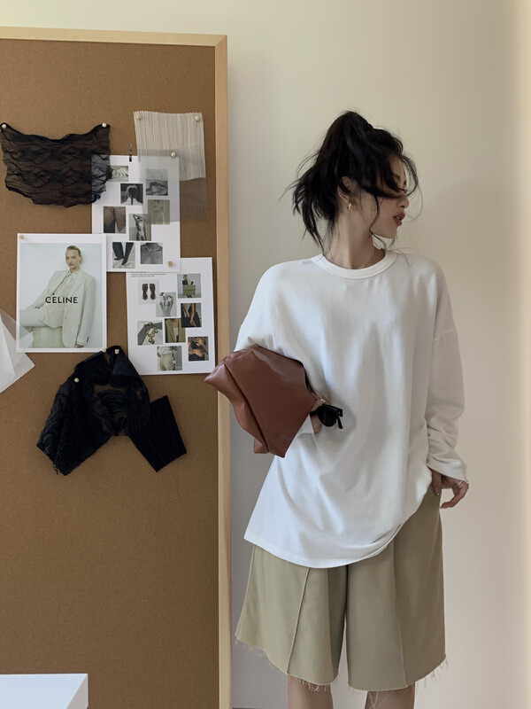 【11AN】Simple and versatile solid color long-sleeved T-shirt A6795# CQW